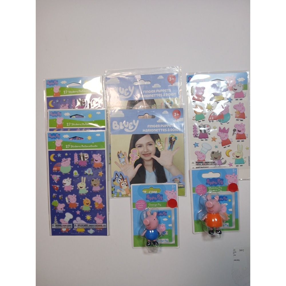 Peppa Pig Puffy Stickers & Bluey Paper Finger Puppet And Figure Lot